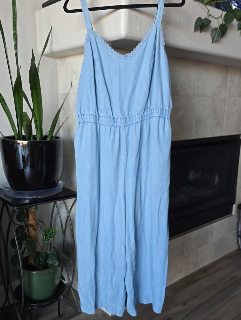 Maurices Light Blue Sleeveless Wide Leg Jumpsuit